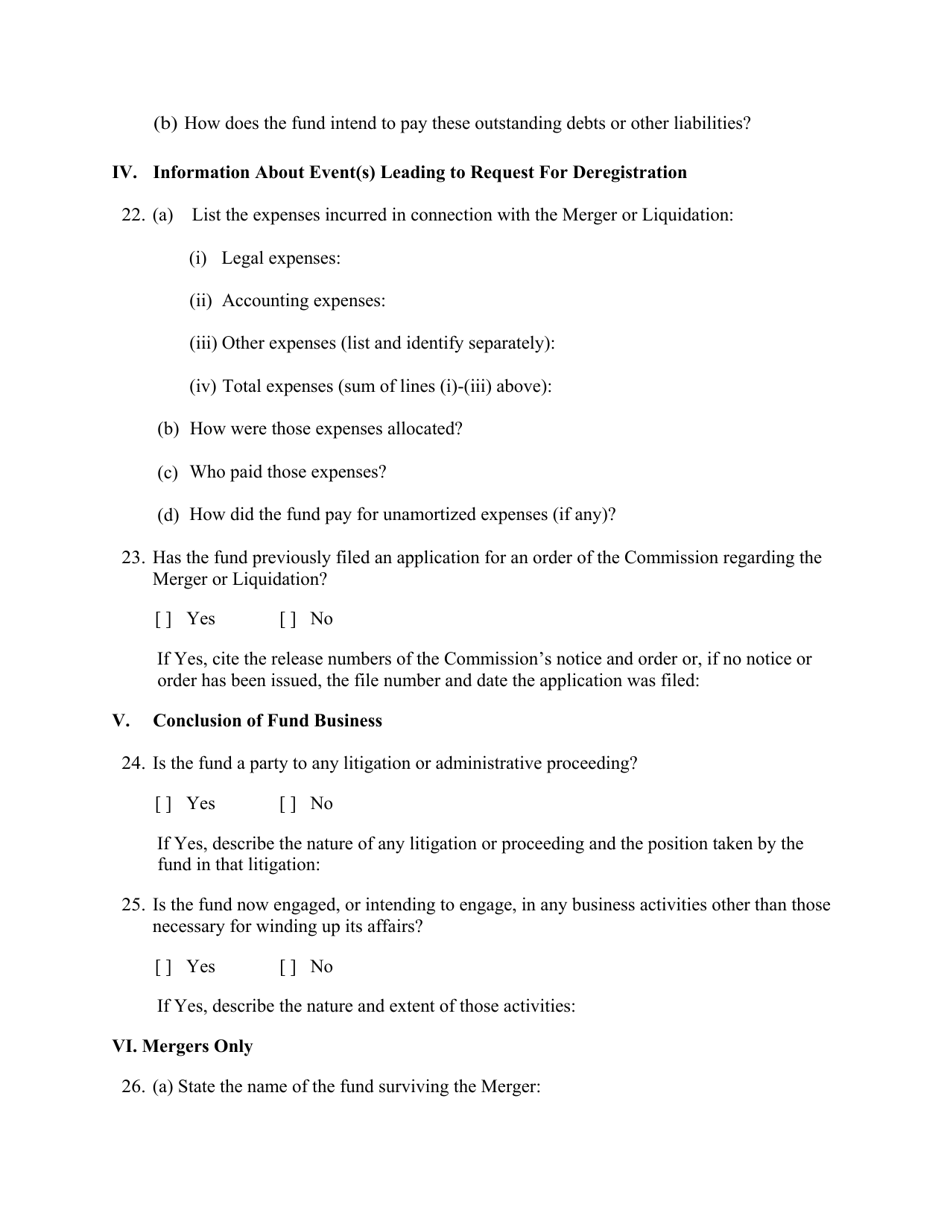 SEC Form 1691 (N-8F) Application for Deregistration of Certain Registered Investment Companies, Page 6