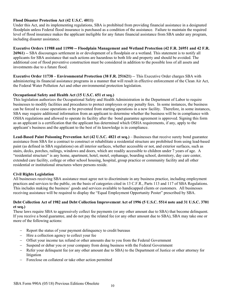 SBA Form 990A Quick Bond Guarantee Application and Agreement, Page 10