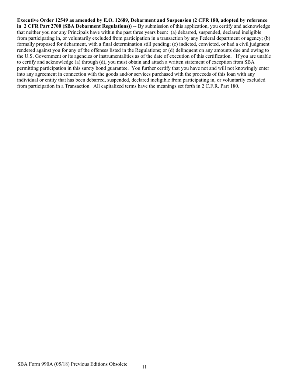 SBA Form 990A Quick Bond Guarantee Application and Agreement, Page 11