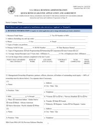 SBA Form 990A Quick Bond Guarantee Application and Agreement