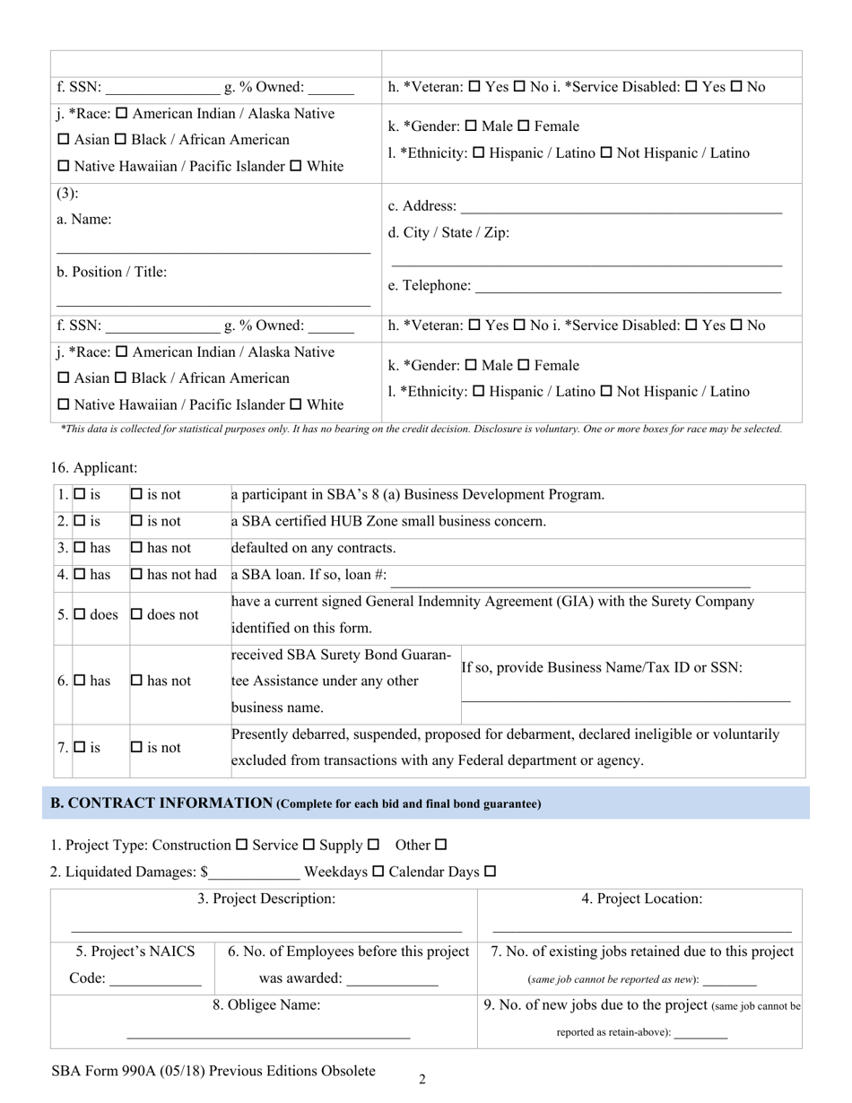 SBA Form 990A Quick Bond Guarantee Application and Agreement, Page 2