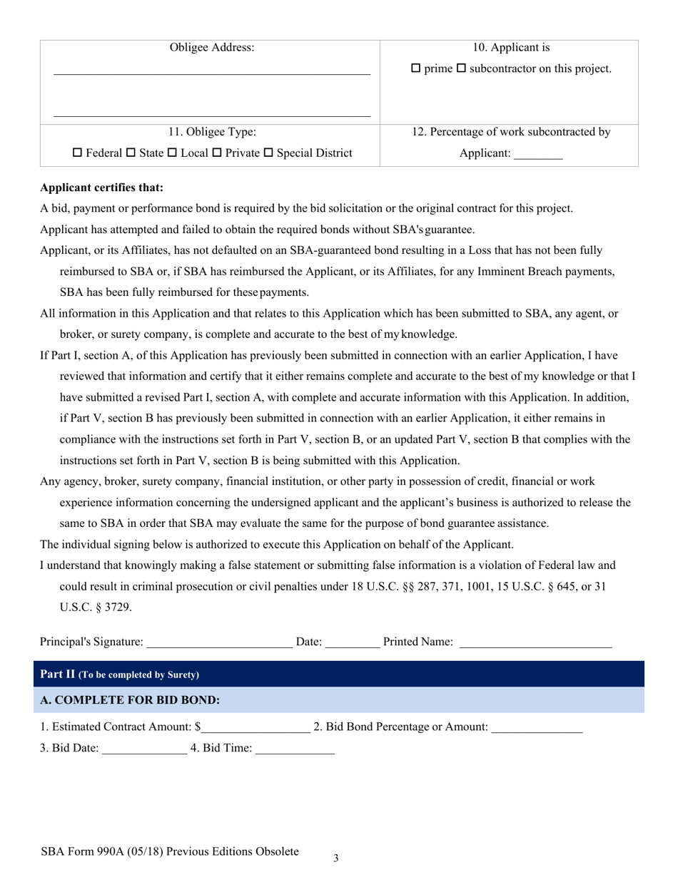 SBA Form 990A Quick Bond Guarantee Application and Agreement, Page 3