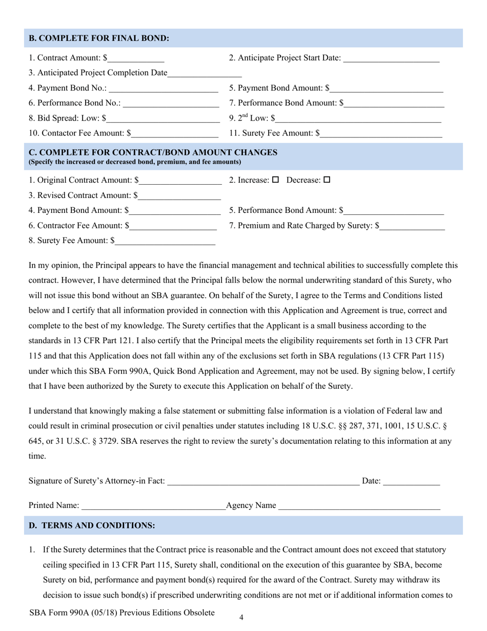 SBA Form 990A Quick Bond Guarantee Application and Agreement, Page 4