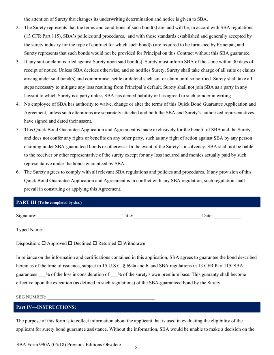 SBA Form 990A Quick Bond Guarantee Application and Agreement, Page 5