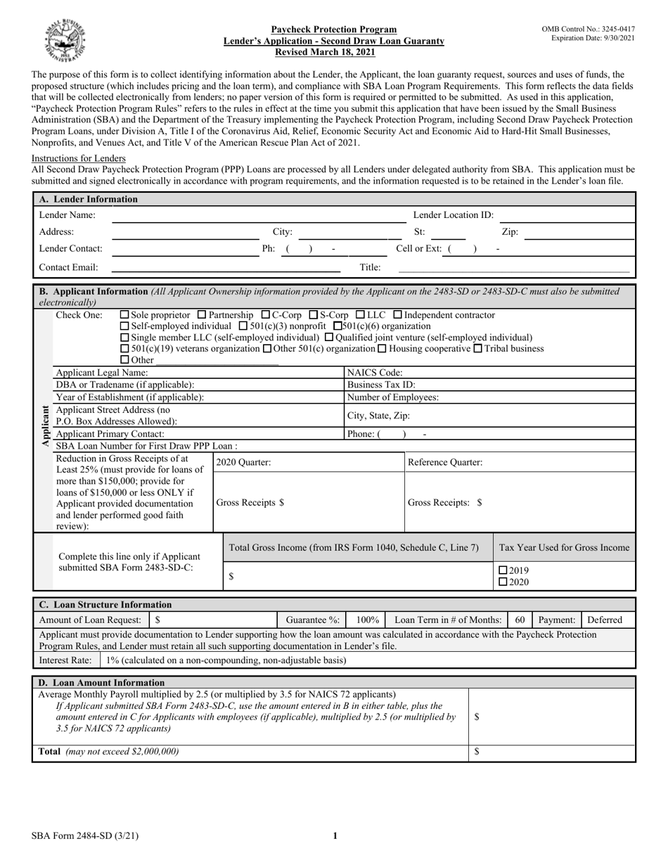 SBA Form 2484-SD Download Fillable PDF or Fill Online PPP Second Draw ...