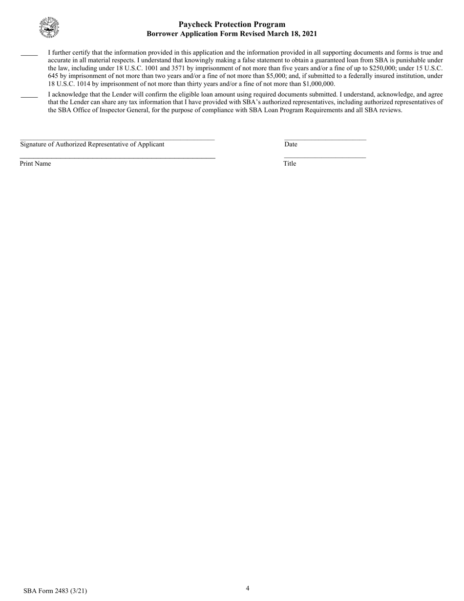 SBA Form 2483 Download Fillable PDF or Fill Online PPP First Draw ...