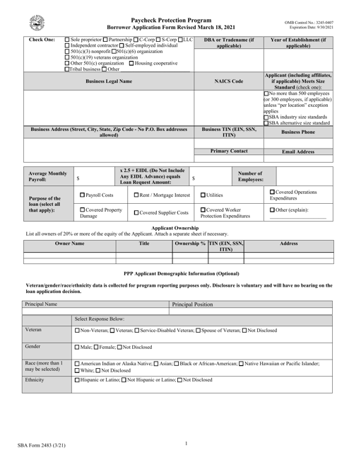 SBA Form 2483 PPP First Draw Borrower Application Form