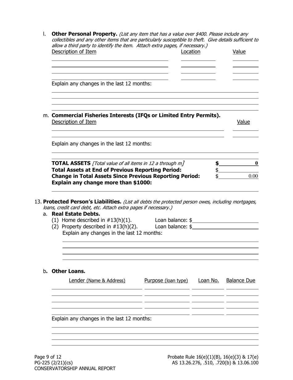 Form PG-225 Conservatorship Annual Report - Alaska, Page 10
