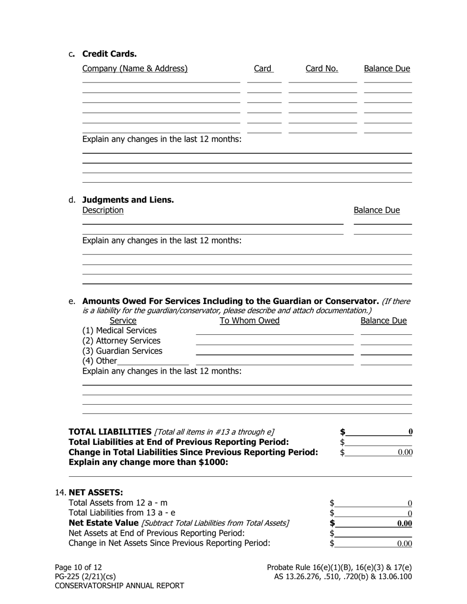 Form PG-225 Conservatorship Annual Report - Alaska, Page 11