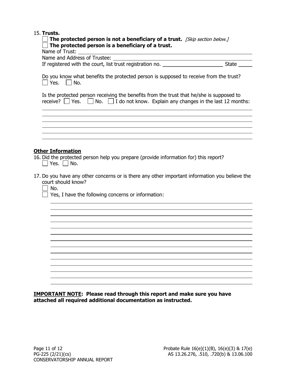 Form PG-225 Conservatorship Annual Report - Alaska, Page 12