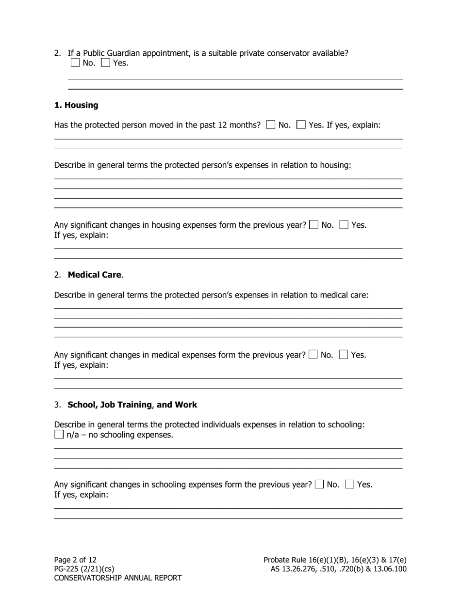 Form PG-225 Conservatorship Annual Report - Alaska, Page 3