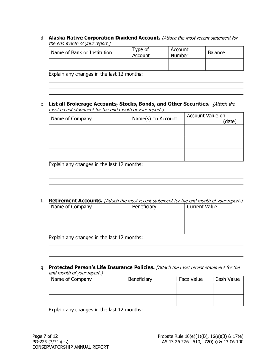 Form PG-225 Conservatorship Annual Report - Alaska, Page 8