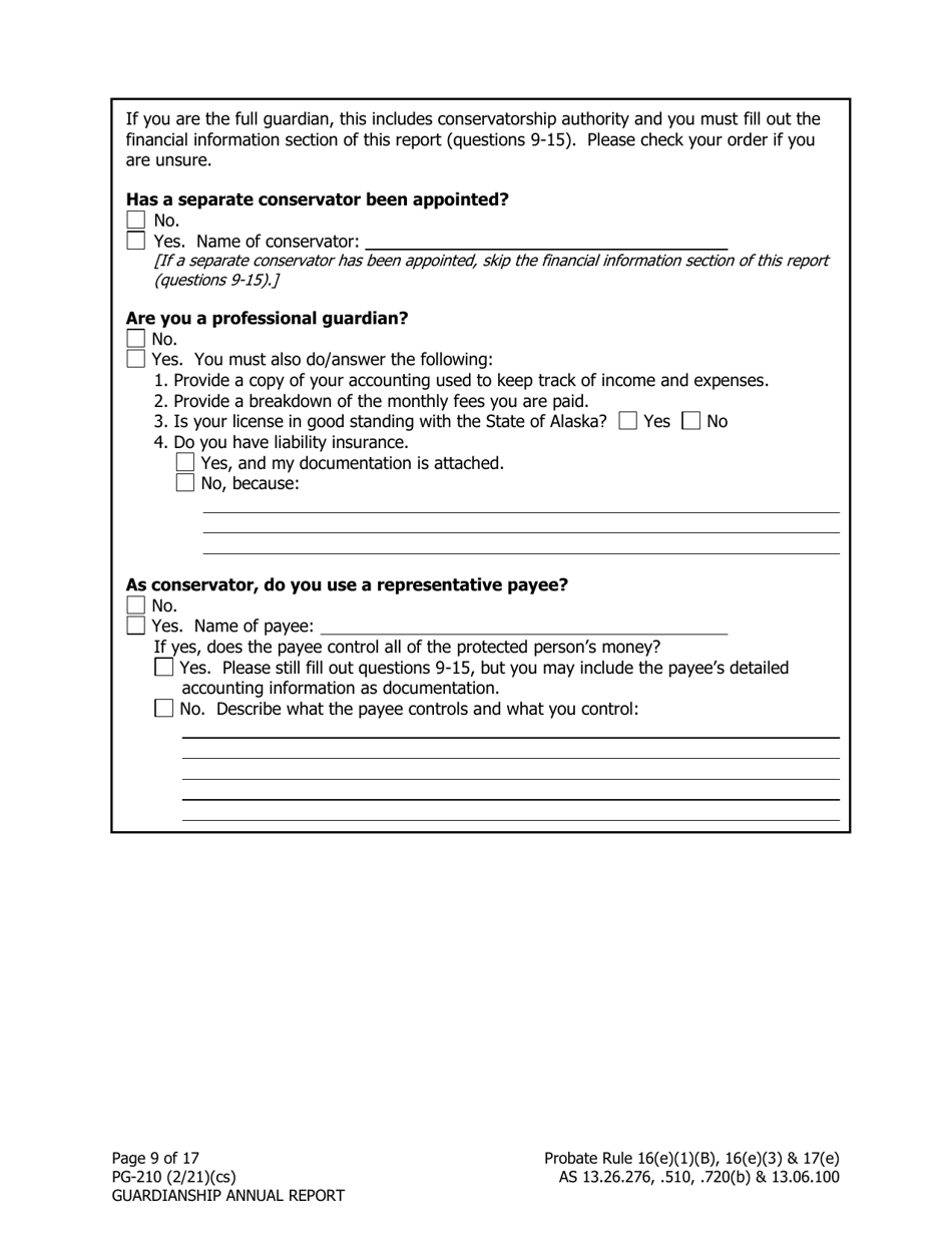 Form PG-210 Guardianship Annual Report - Alaska, Page 10