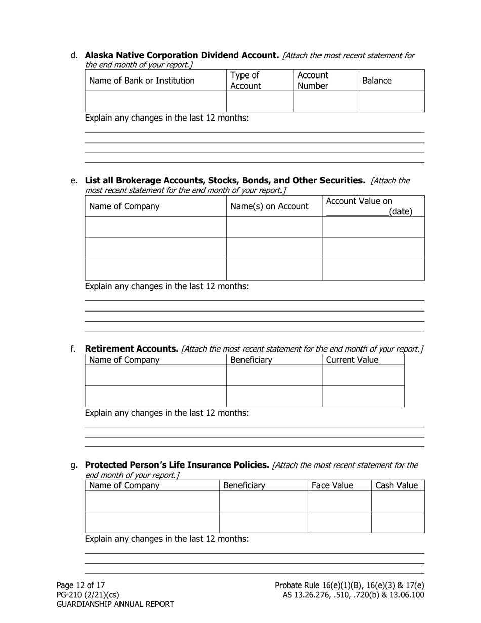 Form PG-210 Guardianship Annual Report - Alaska, Page 13