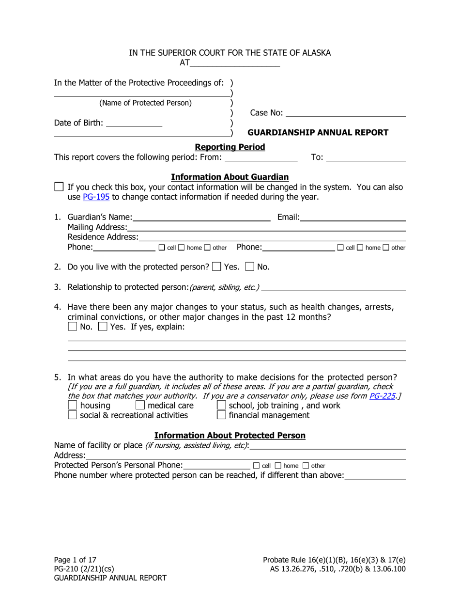Form PG-210 Guardianship Annual Report - Alaska, Page 2
