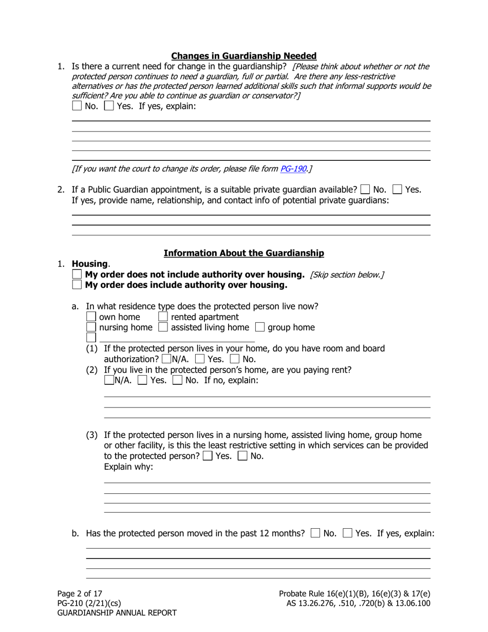 Form PG-210 Guardianship Annual Report - Alaska, Page 3