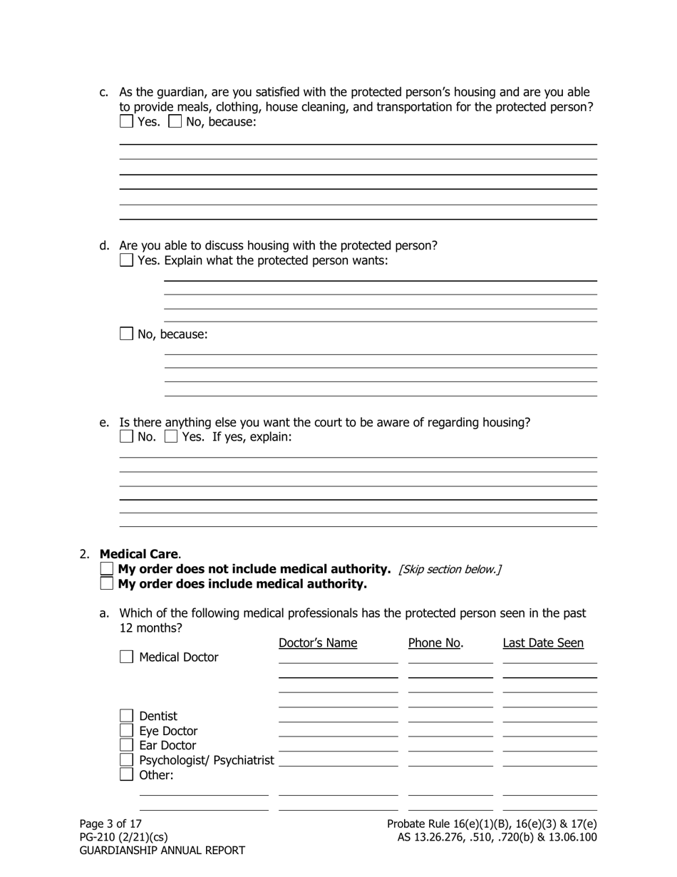 Form PG-210 Guardianship Annual Report - Alaska, Page 4