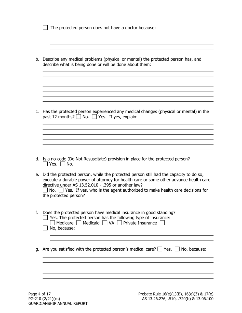 Form PG-210 Guardianship Annual Report - Alaska, Page 5