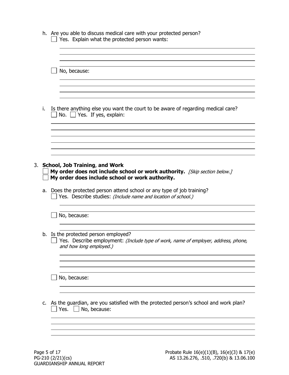 Form PG-210 Guardianship Annual Report - Alaska, Page 6