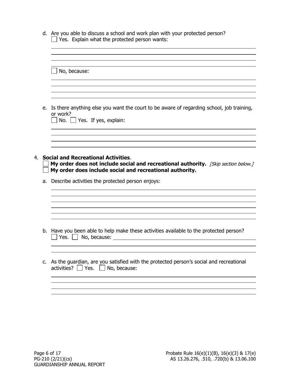 Form PG-210 Guardianship Annual Report - Alaska, Page 7