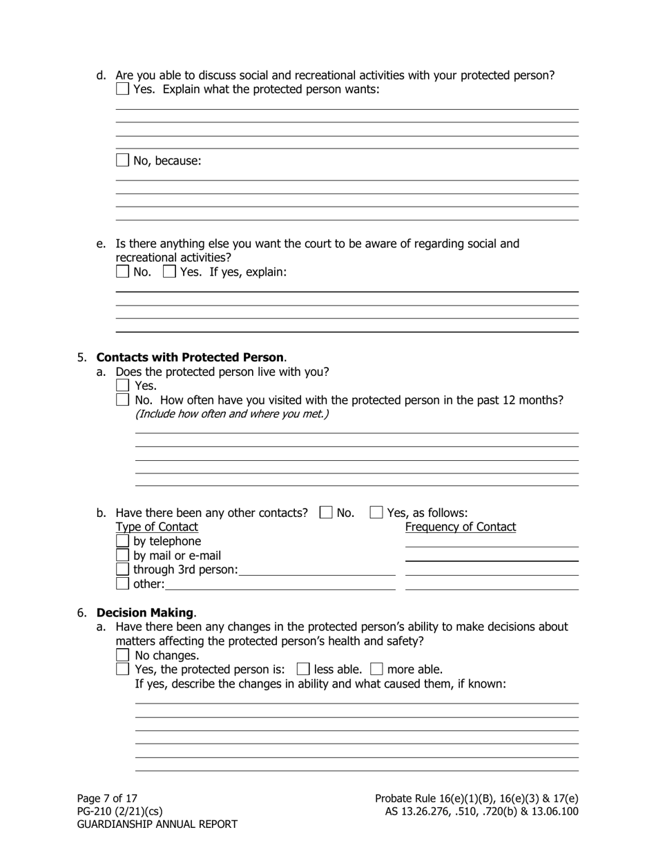 Form PG-210 Guardianship Annual Report - Alaska, Page 8