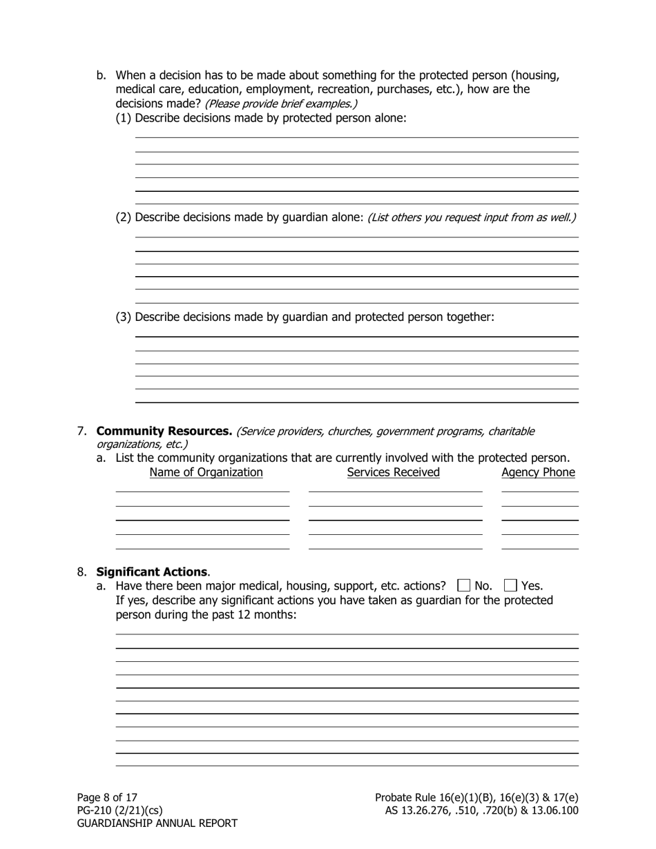 Form PG-210 Guardianship Annual Report - Alaska, Page 9