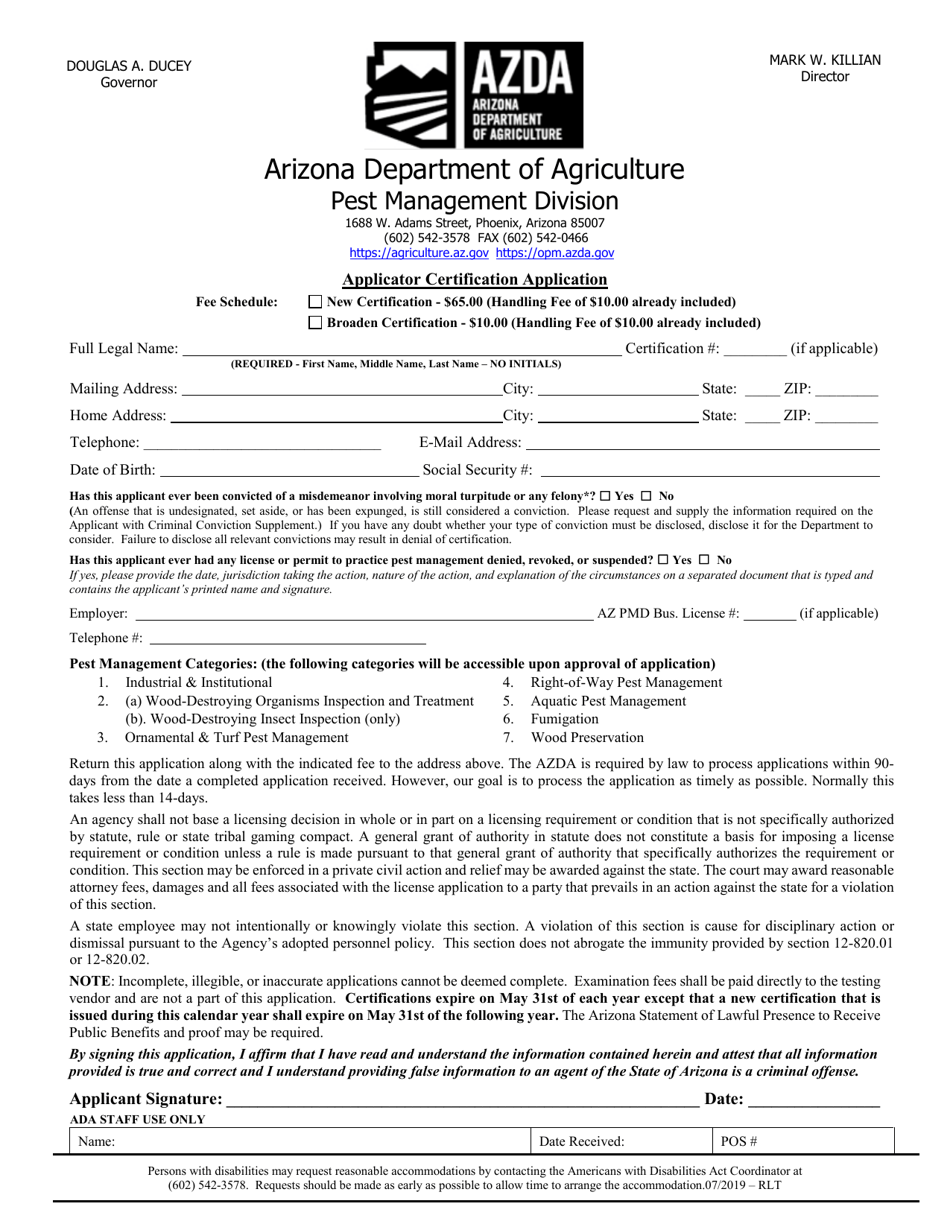 Applicator Certification Application - Arizona, Page 2
