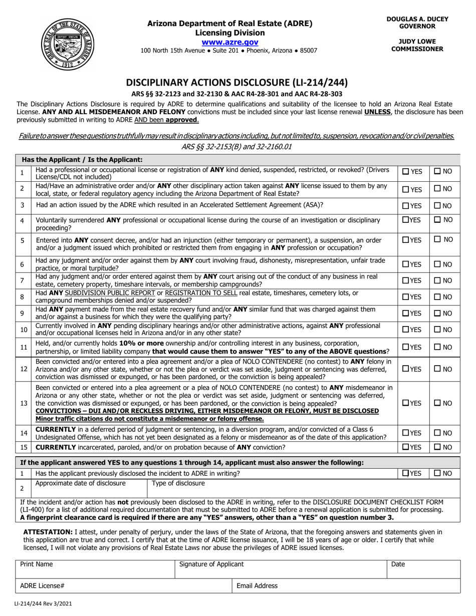 Form LI214/244 Download Fillable PDF or Fill Online Disciplinary