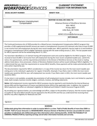 Document preview: Form DWS-ARK-MEUC-525 Claimant Statement Request for Information - Arkansas
