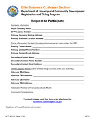 Document preview: Form HCD RT820 Request to Participate - California