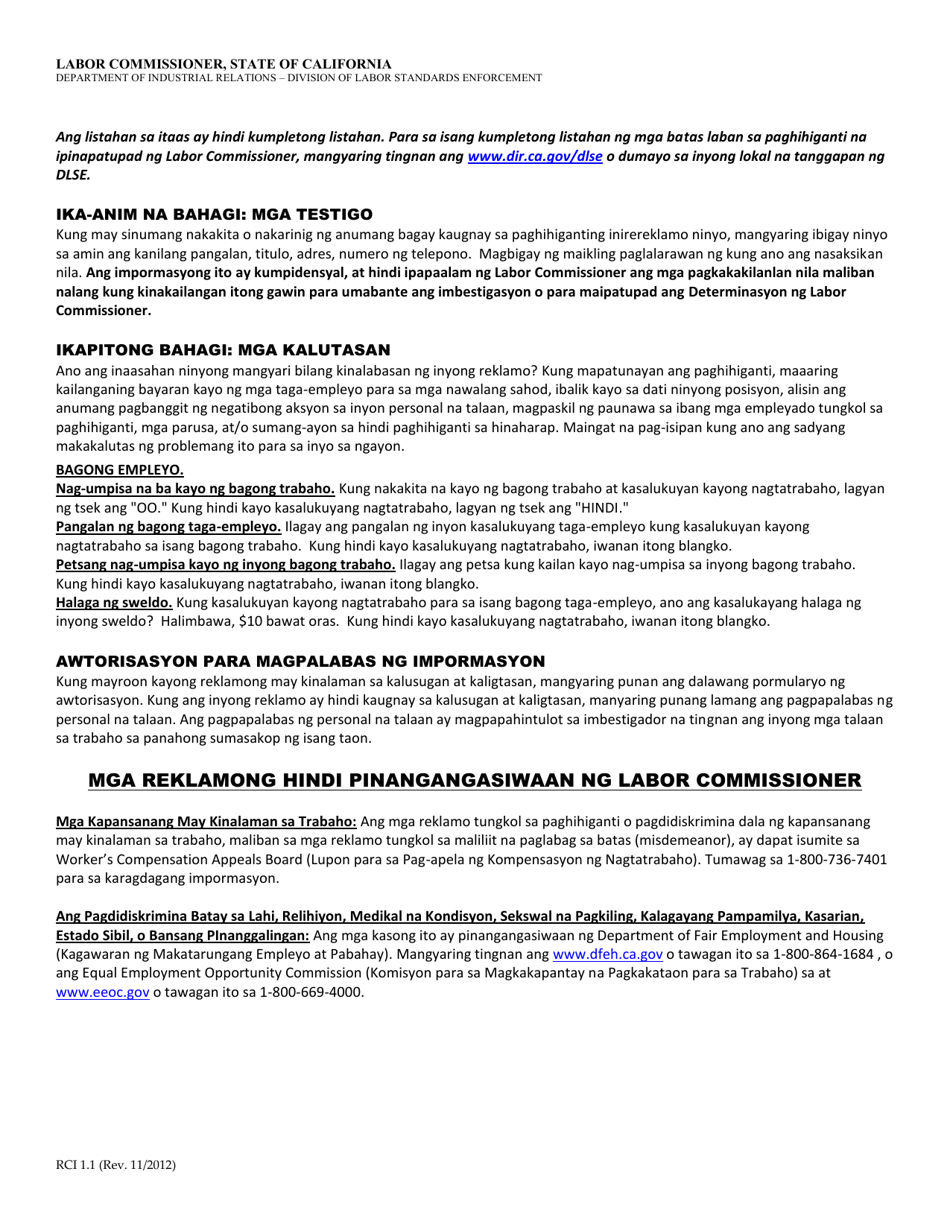 Form RCI1 Retaliation Complaint - California (Tagalog), Page 9