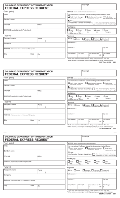 CDOT Form 1236 Federal Express Request - Colorado