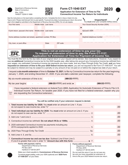 Form CT-1040 EXT 2020 Printable Pdf