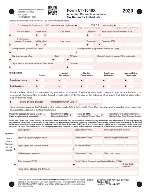 Form CT-1040X 2020 Printable Pdf