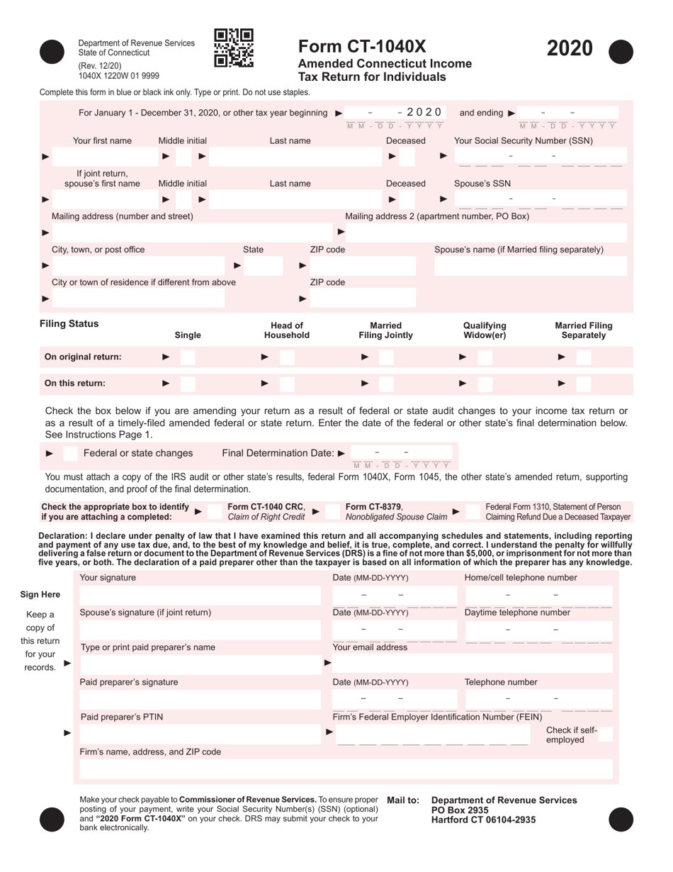 Form CT-1040X Amended Connecticut Income Tax Return for Individuals - Connecticut, Page 1