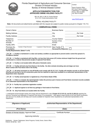 Form FDACS-09188 &quot;Application/Inspection for Approved Swine Holding Facility&quot; - Florida