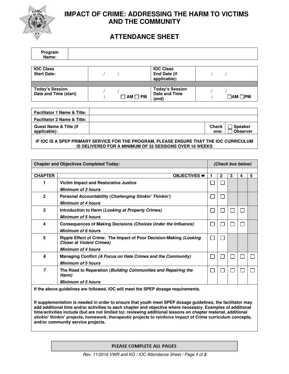 Impact of Crime Attendance Sheet - Florida, Page 1