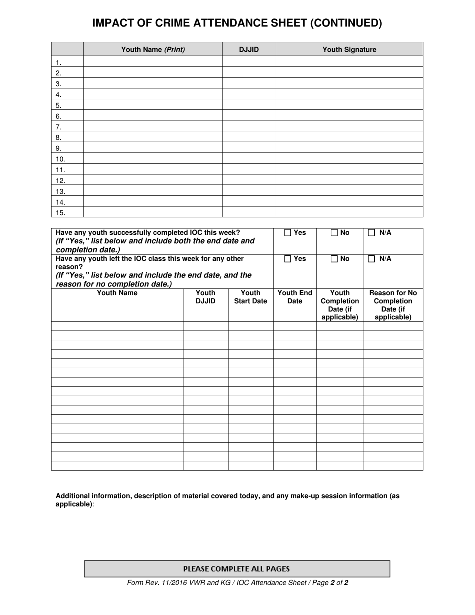 Impact of Crime Attendance Sheet - Florida, Page 2
