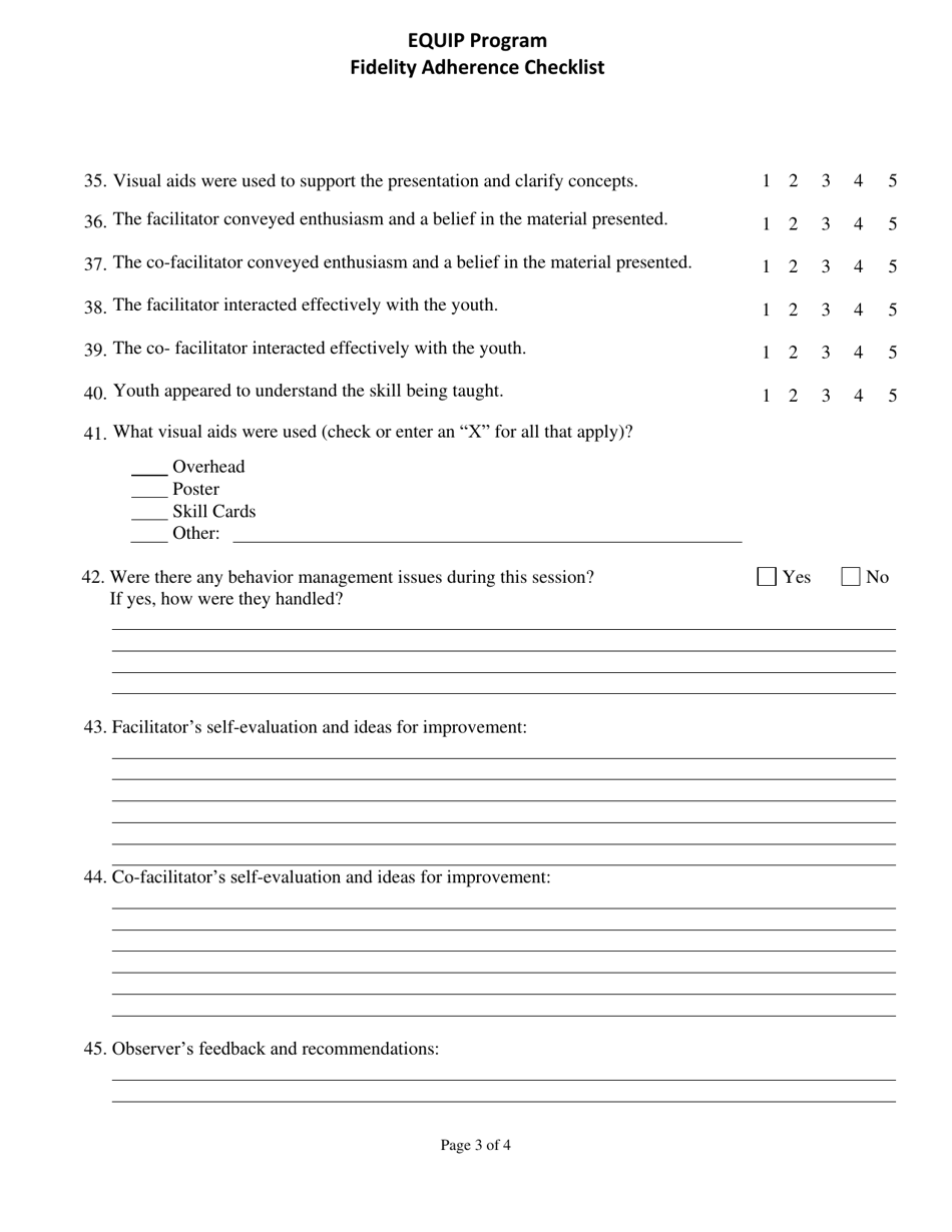Equip Program Fidelity Adherence Checklist - Florida, Page 3