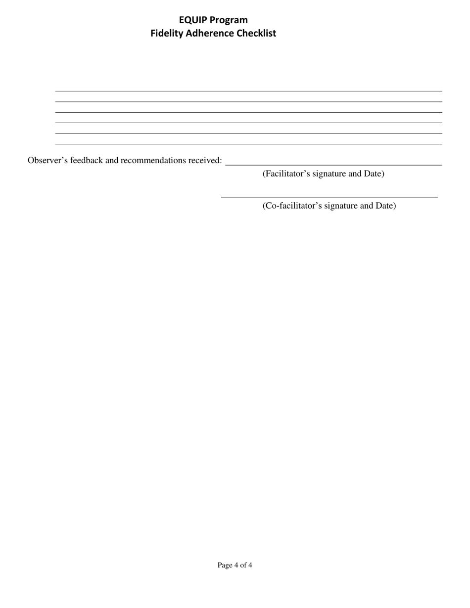Equip Program Fidelity Adherence Checklist - Florida, Page 4