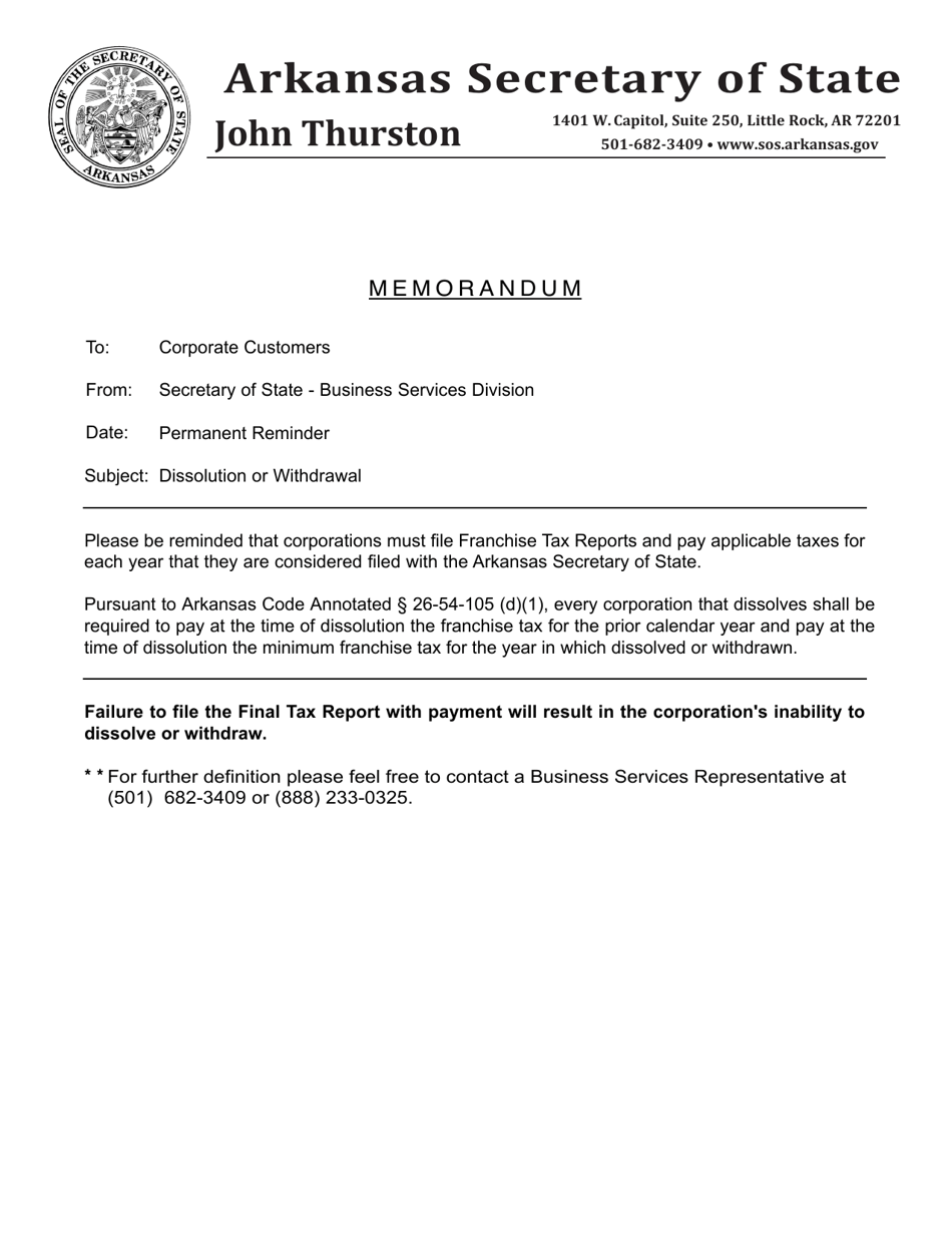 Final Franchise Tax Report - Arkansas, Page 1