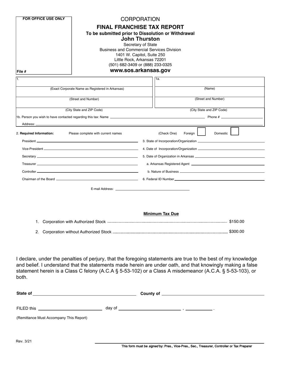 Arkansas Final Franchise Tax Report Fill Out, Sign Online and