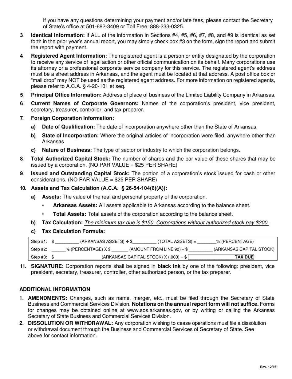 2021 Arkansas Annual Corporation Franchise Tax Report Fill Out, Sign