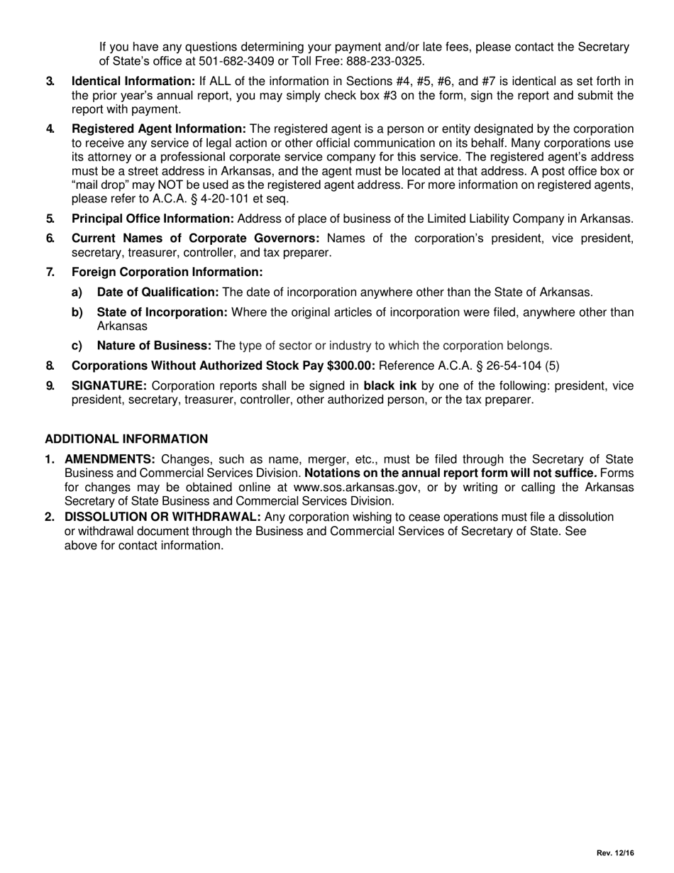 Annual Corporation Franchise Tax Report - Non-stock Corporation - Arkansas, Page 3
