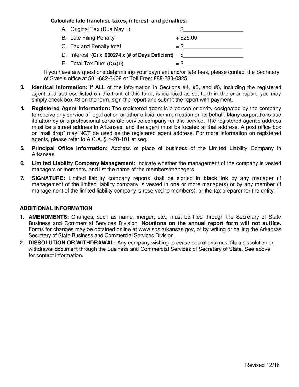 2021 Arkansas Annual LLC Franchise Tax Report Download Fillable PDF