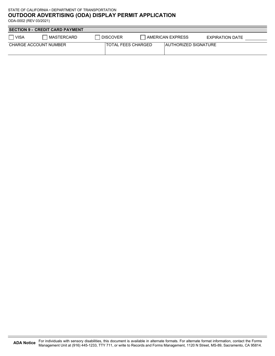 Form ODA-0002 Outdoor Advertising (Oda) Display Permit Application - California, Page 2
