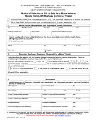 Form HSMV82050 &quot;Notice of Sale and/or Bill of Sale for a Motor Vehicle, Mobile Home, Off-Highway Vehicle or Vessel&quot; - Florida