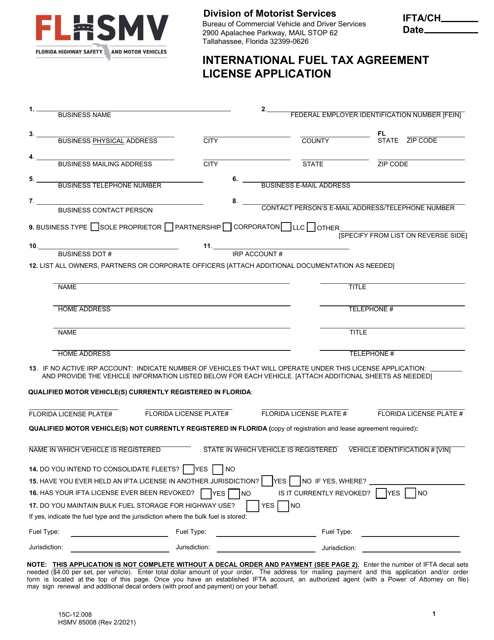 Form HSMV85008 International Fuel Tax Agreement License Application - Florida