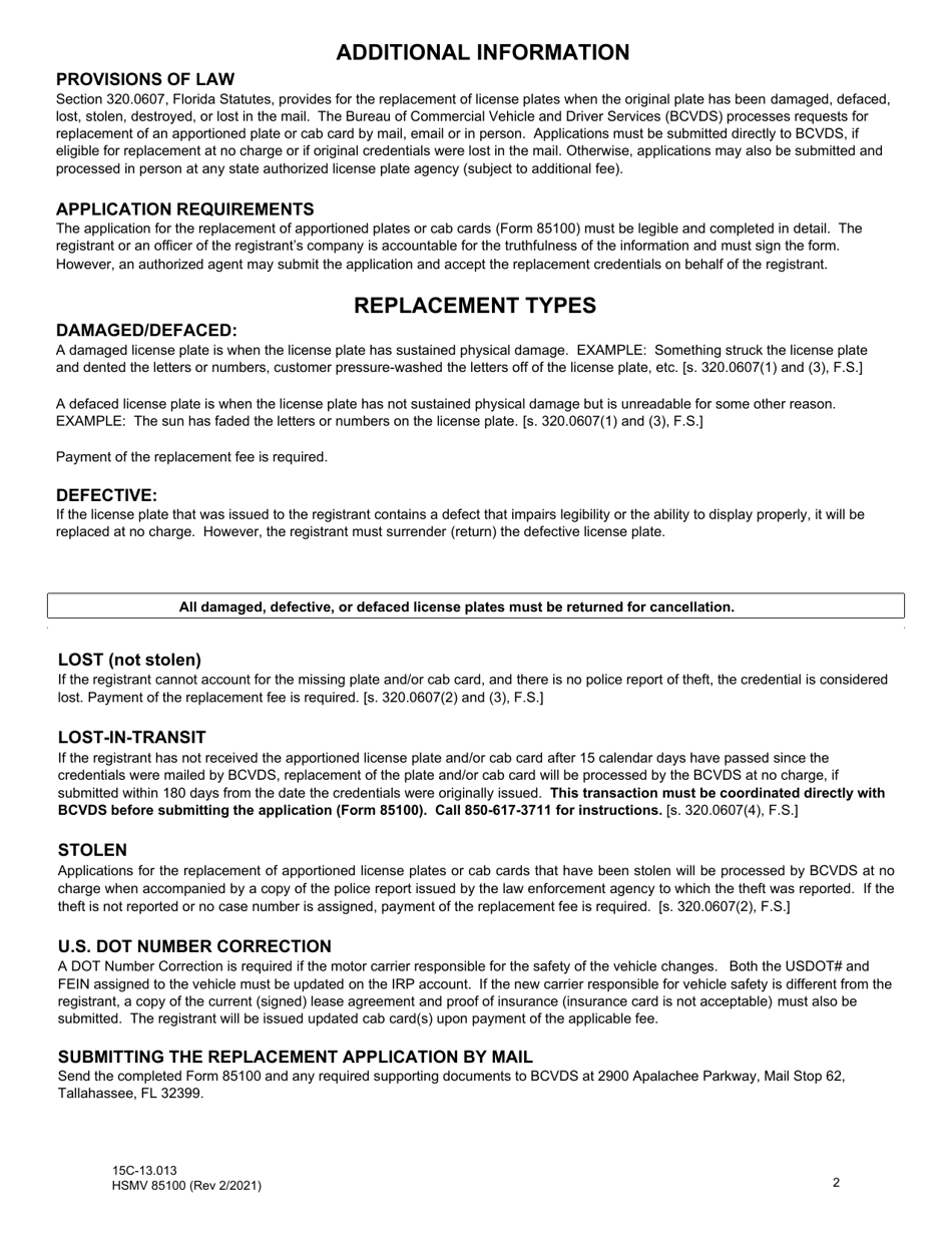 Form HSMV85100 Download Fillable PDF or Fill Online Application to ...