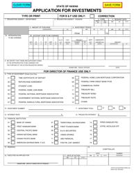 State Accounting Form A-30 &quot;Application for Investments&quot; - Hawaii